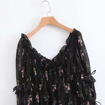 Elegants bohēmijas black print garas vasaras kleitas slash kakla ruffles tauriņš piedurknēm ar asimetrisku augsta vidukļa atgriezeniska kleita