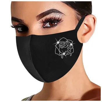 Elegants Sieviešu Sejas Maskas Ziedu Raksts, Bling Atkārtoti Kokvilnas Rhinestone Mutes Maska, Elpojošs Masques Apdare Facemask