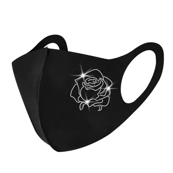 Elegants Sieviešu Sejas Maskas Ziedu Raksts, Bling Atkārtoti Kokvilnas Rhinestone Mutes Maska, Elpojošs Masques Apdare Facemask