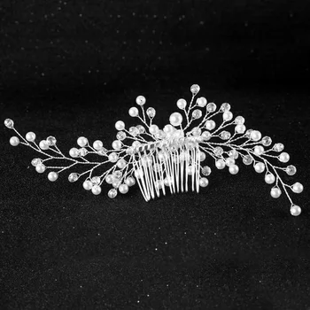 Elegants Ziedu Krelles, Mākslīgās Pērles Sakausējuma Līgava Matu Ķemmes Sievietēm, Roku Darbs Dekoratīvās Matu Klipu Modes Baltas Kāzu Kleitas Cepures
