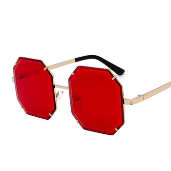 Emosnia 2019 Moderns Sexy Daudzstūris Lielgabarīta Saulesbrilles Plānas, Plakanas Metāla Karkasu Red Lielas Saules Brilles Sieviešu Street Beat Oculos UV400