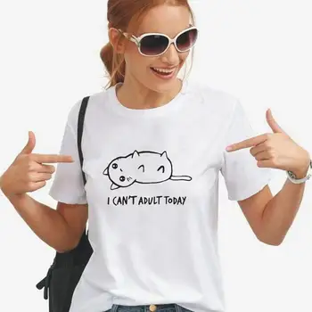 Es nevaru Pieaugušo Šodien Karikatūra Kaķis Drukāt Tee Kreklu Femme Vasaras Nerātns Kaķēns Kaķis, T Krekls, Sieviešu Topi Gadījuma Tshirt Camiseta Mujer