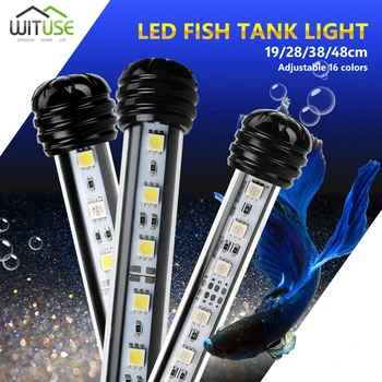 ES Plug Akvāriju LED Apgaismojums 19 / 28 / 38 / 48CM 5050 RGB LED Akvārija Zivju Tvertnes Gaismas Zemūdens Akvārija Lampas Tālvadības pults