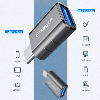 Essager USB Type C OTG Adapteri USB 3.0 USB C Vīriešu Pārveidotājs Samsung S20 Xiaomi mi 9 10 USB-C sievišķais Savienotājs Adaptador