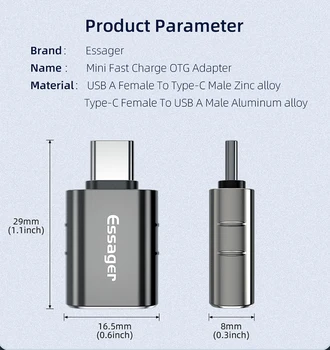 Essager USB Type C OTG Adapteri USB 3.0 USB C Vīriešu Pārveidotājs Samsung S20 Xiaomi Mi 9 10 USB-C sievišķais Savienotājs Vairumtirdzniecība