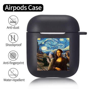 Estētiskās Abstraktās Mākslas Soft Black Gadījumā AirPods 2 1 Mona Lisa Dāvida Statuja Silikona Bezvadu Bluetooth Austiņas Kasti