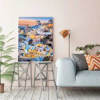 EverShine Attēlu skaits ainavas Sienas Mākslas DIY Komplekti Zīmējuma Kanvas pilsētas Puses, Krāsotas Mājas Apdare