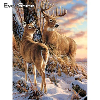 Evershine Dimanta Krāsošana Dzīvnieku Briežu Cross Stitch Komplekts Dimanta Izšuvumi Dekorācijas Ziemas Kristāla Glezna Pilnu Kvadrātveida Urbt Māksla