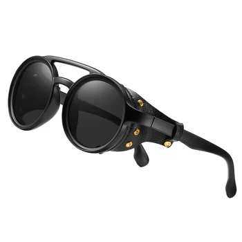 Eyecrafters Retro Kārtu Steampunk Saulesbrilles Ar Ādas Pusi Shileds Vīriešu Sieviešu Modes Vintage Dizainers Brilles Toņos