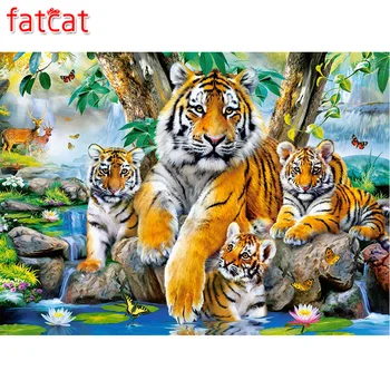 FATCAT diy dimanta krāsošana pilnu kvadrātveida meža tiger dzīves 5d dimanta izšuvumi rhinestone kārta komplekti dzīvniekiem apdare AE194