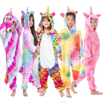 Flaneļa Unicorn Pidžamas Meitenēm, Zēniem, Bērniem Panda Onesie Ziemas Pelēkā Vārna Kids Sleepwear Dzīvnieku Jumpsuit Cosplay Pidžamas Pijamas