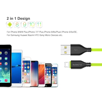 FLOVEME 2in1 Atgriezeniska USB Apgaismojuma Kabelis Priekš iPhone 12 Xiaomi Micro USB Lādētāja Kabeli TPE 2A Uzlādes Datu Combo Samsung