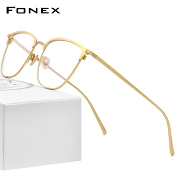 FONEX Tīra Titāna Brilles Vīriešiem Vintage Laukumā Tuvredzība Optisko Recepšu Brilles Rāmji Ir 2021. Jaunu Vīriešu korejas Briļļu F85656
