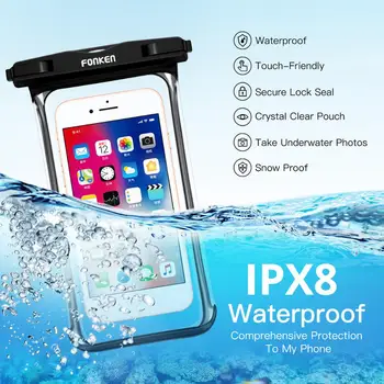 FONKEN IPX8 Ūdensizturīgs Gadījumā Pārredzamu Sauss Soma Jūrmalas Peldēšanas Kabata Mobilo Telefonu Aptver Coque iphone 11 12 pro max lietā