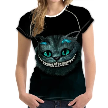 FORUDESIGNS Cheshire Cat T-krekls Sievietēm Vasarā, Ērti, Mīksti Topi, t-veida, XXL Sieviešu Īsām Piedurknēm Funny Kaķis Drukāt Apģērbs,