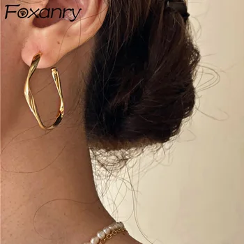 Foxanry Novērst Alerģiju 925 Sterling Sudraba auskariem Sieviešu Vintage Elegants Zelta Pārklājumu Savīti C Formas Līgavas Rotaslietas