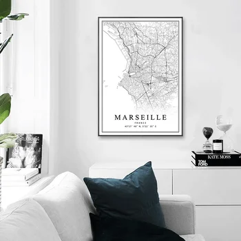 Francijas Pilsētas Karte, Parīzē, Marseļā, Lionā Monpeljē Jauki Strasbūra Toulouse Kanvas Glezna Izdrukas, Plakāti Estētisku Telpas Dekoru
