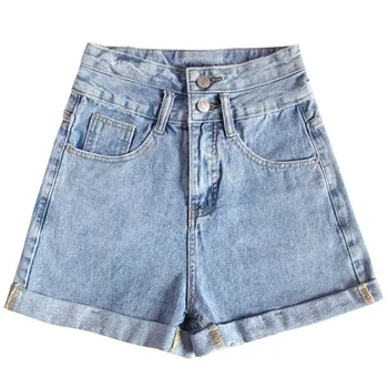FTLZZ Jaunā Pavasara Vasaras Sieviešu Gaiši Zilā krāsā ar Augstu Vidukli, Zaudēt Džinsu Bikses Streetwear Dāmas Džinsa Mini Rāvējslēdzēju-line Bikses