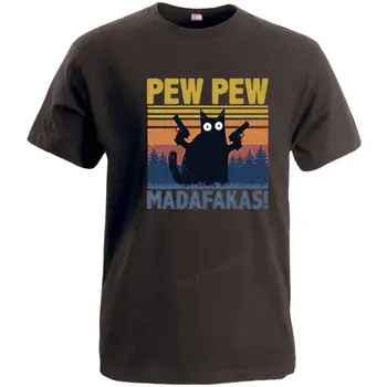 Funny Kaķis Pew Pew Madafakas Kawaii Atdzist Pusē Piedurknēm Top T Krekls Uzdrukāts Kokvilnas Tops T Krekli Top Vīriešiem Harajuku Black Tshirts