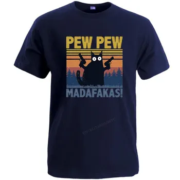 Funny Kaķis Pew Pew Madafakas Kawaii Atdzist Pusē Piedurknēm Top T Krekls Uzdrukāts Kokvilnas Tops T Krekli Top Vīriešiem Harajuku Black Tshirts