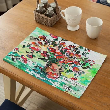 Fuwatacchi Krāsains Ziedu Glezniecības Modelis Kausa Paliktņi Atkārtoti Pusdienu Galda Placemats Restorānu Piederumi, Mājas Dekoru