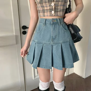 Gadījuma Džinsa Mini Svārki Sievietēm Vasarā Ir 2021. Augstas Waiste Harajuku Y2k Kroku Svārki Zilā Japāņu, Korejiešu Stila Modes Apģērbu Jaunas