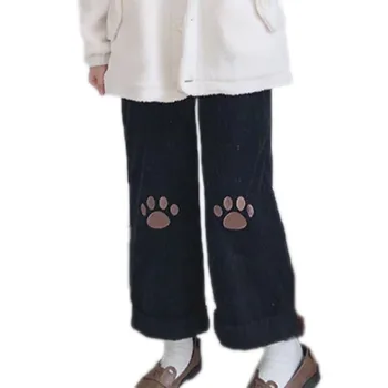 Gadījuma Karikatūra Kawaii Sieviešu Bikses Elastīgs Augsto Vidukli, Taisniem Bikses Harajuku Streetwear korejas Baggy Velveta Bikses Sieviešu