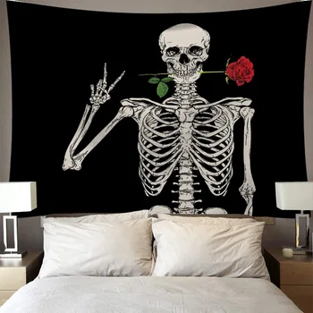 Galvaskausa skelets saule, mēness ziedu vilnis Gobelēns Art Sienas Karājas Dekoru Dažādu stilu Psychedelic Anotācija Paklāju Auduma, Gobelēni