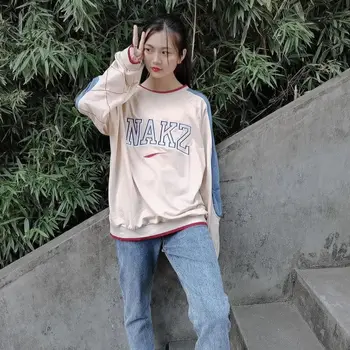 Garām piedurknēm T-krekls Hip Hop vīrieši sievietes sabiedrībā vintage visu maču pavasara rudens top studentu korejas zaudēt sporta krekli streetwear