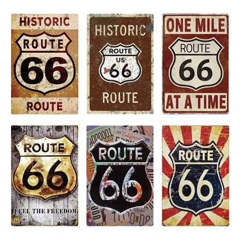 Garāžai Sienu Dekors Route 66 Skārda Zīme Retro Metāla Zīmes Rusted Pin Up Plāksnes Plāksnes Dzelzs Paninting Modern Home Bārs Apdare