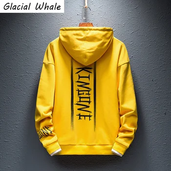 GlacialWhale Mens Hoodies Vīriešiem Gadījuma 2021. Gada Pavasarī Drukāt Sporta Krekls Japāņu Streetwear Lielgabarīta Dzelteni Pelēkā Vārna Vīriešu Krekli