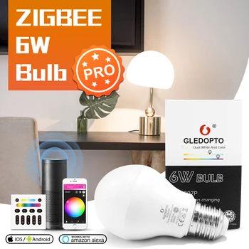 GLEDOPTO ZigBee 3.0 Smart LED Spuldzes Pro RGBCCT 6W E27 E26 Spuldzes Darbu ar Amazon Echo Plus SmartThings APP/Balss/RF Tālvadības