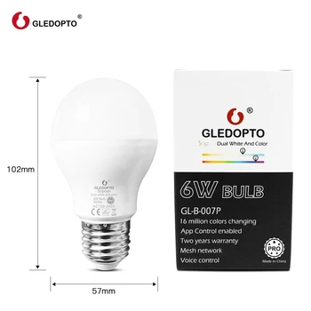 GLEDOPTO ZigBee 3.0 Smart LED Spuldzes Pro RGBCCT 6W E27 E26 Spuldzes Darbu ar Amazon Echo Plus SmartThings APP/Balss/RF Tālvadības