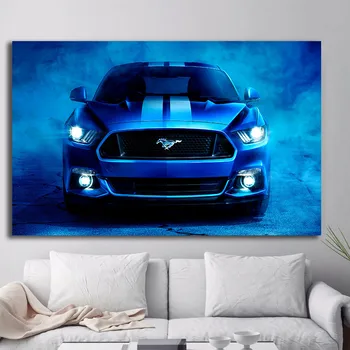 Gleznas, Sienas Mākslas Brasli Mustang Superauto Zilā Mākslas darbu Attēlus Audekls Mākslas Plakāti un Izdrukas Moderns Guļamistabas Mājas Apdare