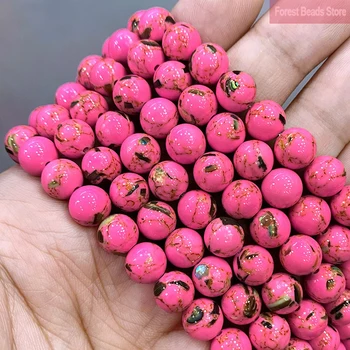 Gluda Rose Pink Shell Turquoises Apaļas Pērles Dabīgā Akmens Rotaslietas Pieņemšanas DIY Auskari, Kaklarota, Rokassprādze 15