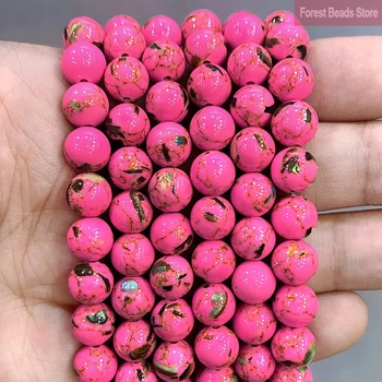 Gluda Rose Pink Shell Turquoises Apaļas Pērles Dabīgā Akmens Rotaslietas Pieņemšanas DIY Auskari, Kaklarota, Rokassprādze 15