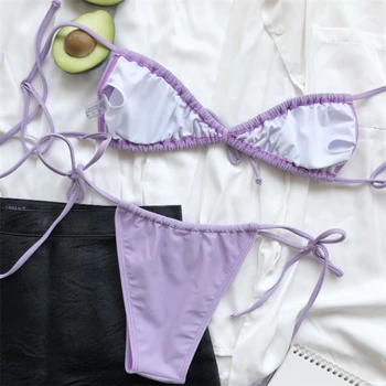 GNIM Sexy Cietā Aukliņu Sandales Bikini Komplekts Ir 2021. Vasaras Peldkostīmi Sievietes 2 Gabali Pārsējs Brazīlijas Peldkostīmu Sieviete Pavada Biquini