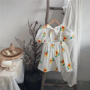 Gooporson Vestidos Vasaras Toddler Meitenes Ziedu Kleitas Korejas Modes Backless Īsām Piedurknēm Princese Kleita Cute Bērnu Drēbes