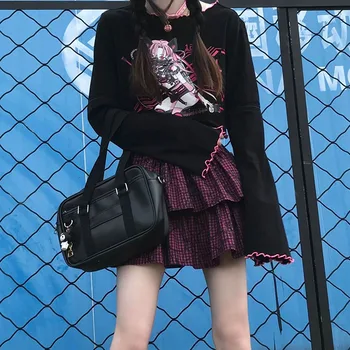 Gothic Grafiskais T Krekli, Sieviešu Anime Drukāt Alt Drēbes Estētisko Vasaras garām Piedurknēm Apgriezts Topi Mujer MINGLIUSILI Tee Krekls