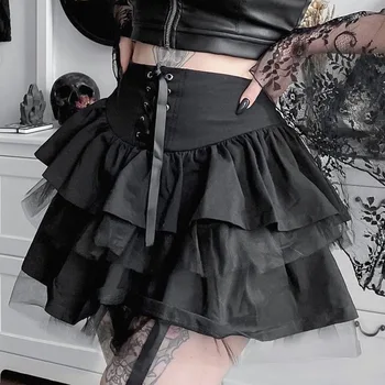 Gothic Kroku Mežģīnes Up Mini Svārki Mall Goth Acs Lupatu Sievietes Sexy Svārki Ar Augstu Jostas Elsojošs Svārki Partywear Kluba Emo Apģērbu