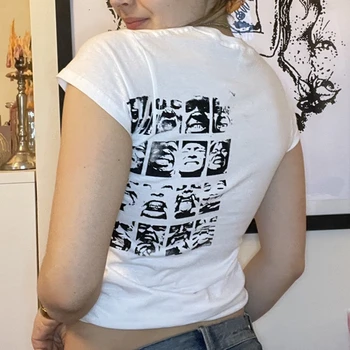 Gothic Portreta Druka, T-krekls, E-meitene Estētisko Ikdienas Īsās Sleevle Svīšana Tees Harajuku Streetwear Baltu Kultūru Top Sieviešu Apģērbu