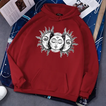 Gotikas stilā hoodies saules un mēness drukāt kapuci sporta krekls Harajuku šausmu tumši lielajam dāmu sporta krekls vintage modes pelēkā vārna