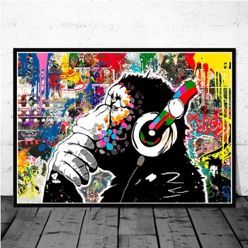 Grafiti, DJ Monkey Audekls Mākslas Plakāti un Drukas Banksy Dzīvnieku Gleznas pie Sienas, Attēlus viesistaba, Mājas Dekoru