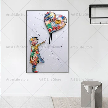 Grafiti Mākslas Audekls Gleznas Tauriņš Balonu Meitene Krāsaini Plakāti un Izdrukas Sienas Art Pictures par Dzīves Telpu Dekorēšana