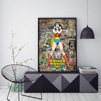 Grafiti Mākslas Brīnums Brīnums Sieviete Komiksu Audekla Plakāta un Krāsošanas Drukāt Sienas Mākslas Aina Dzīvojamā Istaba Cuadros Mājas Dekoru