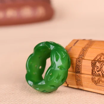 Green Jade Gredzenu Amuletu Dabas Šarmu, Rotaslietas, Dāvanas, Jadeite Cirsts Ķīniešu Modes Amatniecības
