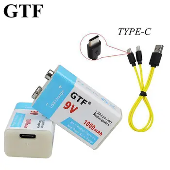 GTF 9V 1000mAh USB Type-C Akumulators Li-ion Baterijas, lai Rotaļlieta, Tālvadības pults, litija baterija, USB piliens kuģniecība