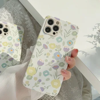 Gudrs Mākslas Retro Ziedi Ziedu korejiešu Tālrunis Lietā Par iPhone 12 11 Pro Max Xr-X Xs Max 7 8 Puls SE 2020. gadam Gadījumos Mīkstas Ādas Vāks