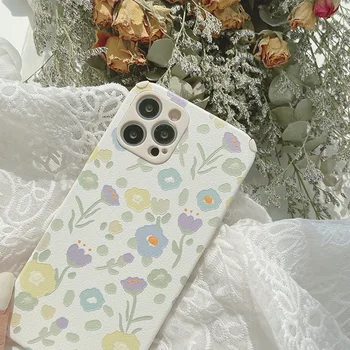 Gudrs Mākslas Retro Ziedi Ziedu korejiešu Tālrunis Lietā Par iPhone 12 11 Pro Max Xr-X Xs Max 7 8 Puls SE 2020. gadam Gadījumos Mīkstas Ādas Vāks