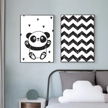 Gudrs Panda Melna Balta Dzīvniekus Audekla Glezna Līnijas Sveiki Abstraktu Bērnu Plakātu un Drukas Ziemeļvalstu Attēlu Kid Bērnu Istabas Interjeru